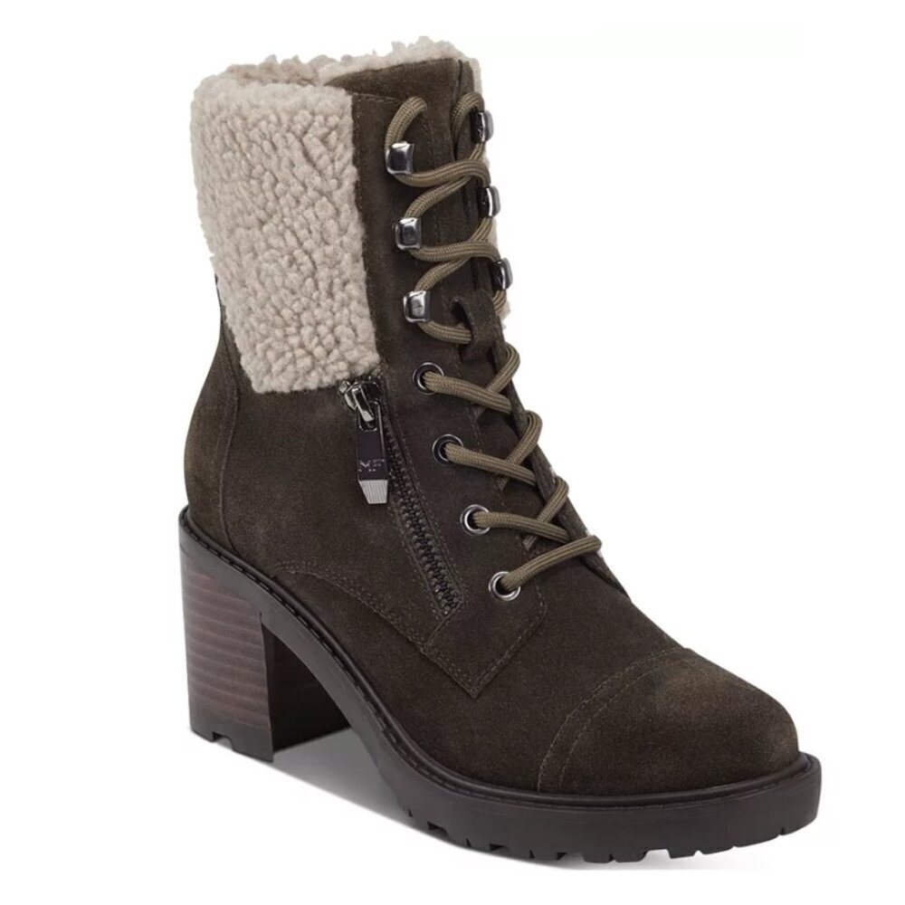 Marc Fisher Lansly Brown Lace-Up Booties Fur Lining Size 9